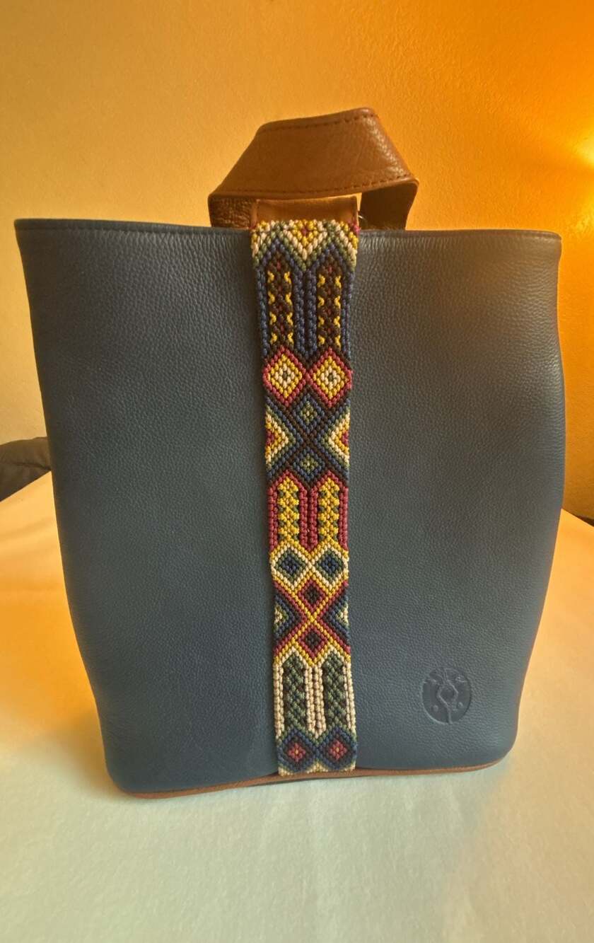 Cristina Vanni Leather Bucket Backpack with Woven Detail